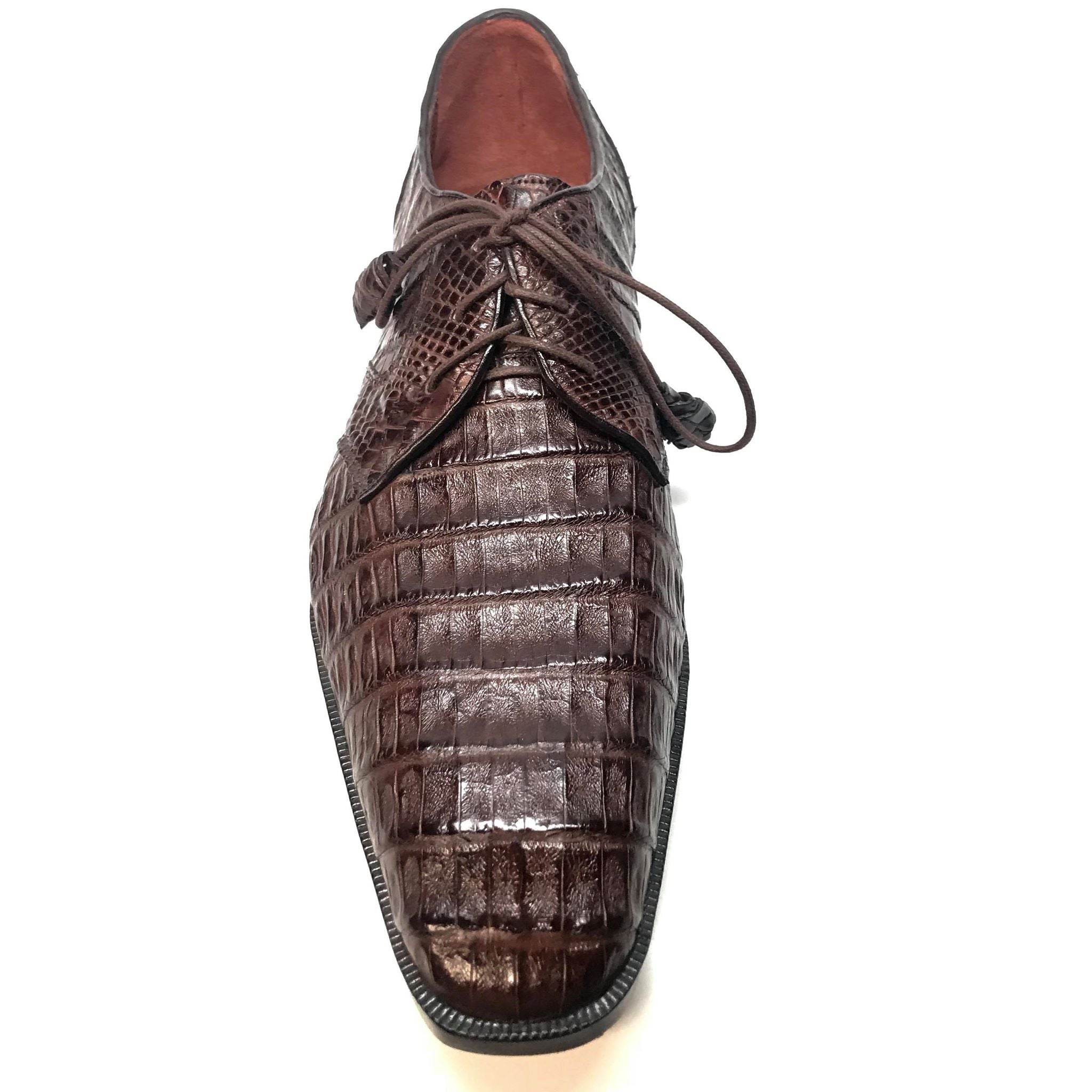 Los Altos Brown All-Over Crocodile Lace Up Dress Shoes - Dudes Boutique