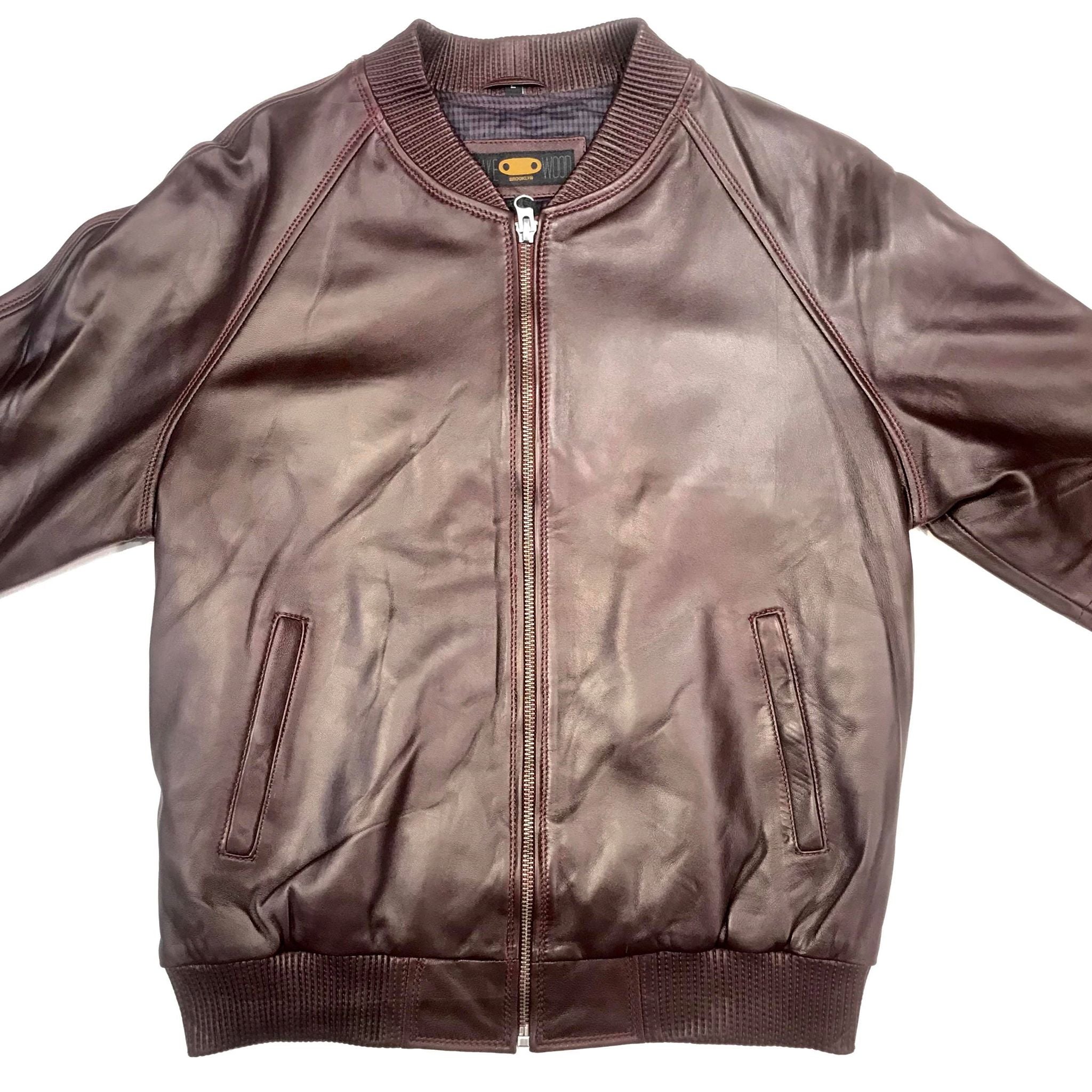 Kashani Burgundy Naked Lambskin Bomber Jacket - Dudes Boutique