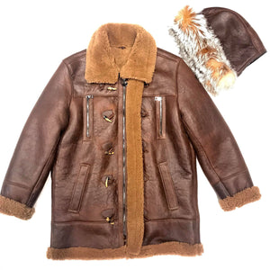 Kashani Chocolate Duffel Fox Hooded Shearling Jacket - Dudes Boutique