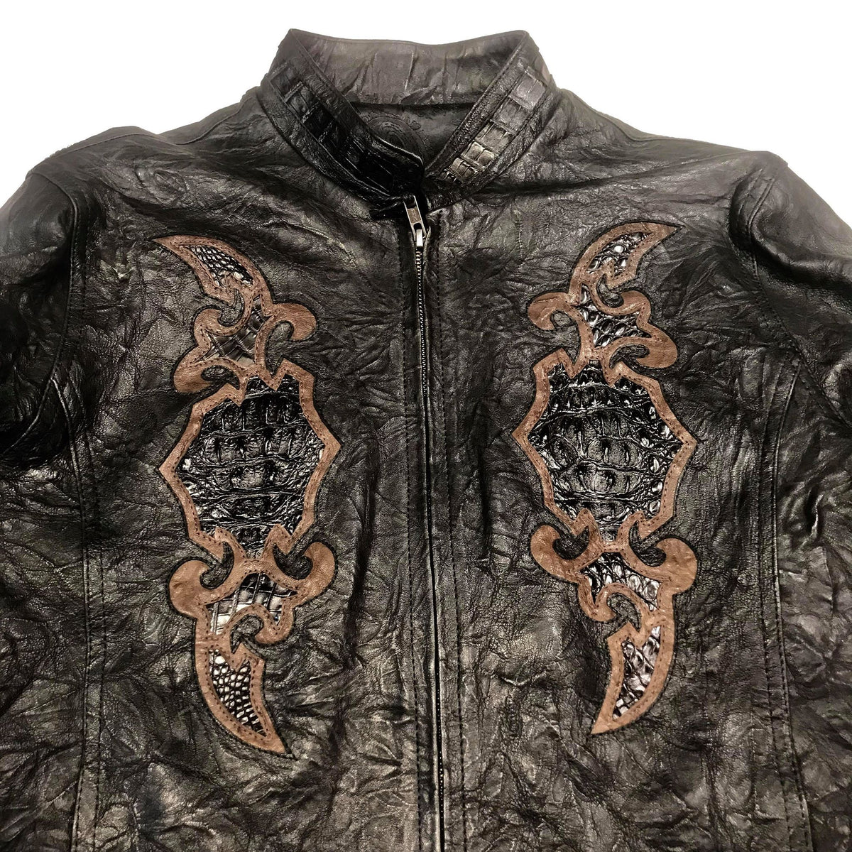 Kashani Black Horn-Back Alligator Stitched Bomber Jacket - Dudes Boutique