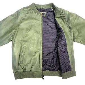 Kashani Olive Green Naked Lambskin Bomber Jacket - Dudes Boutique