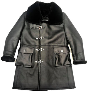 Kashani Black Duffel Long Trench Shearling Coat - Dudes Boutique