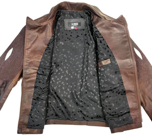 Kashani Chocolate Brown Stingray/Leather Biker Jacket - Dudes Boutique