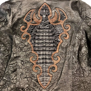 Kashani Black Horn-Back Alligator Stitched Bomber Jacket - Dudes Boutique