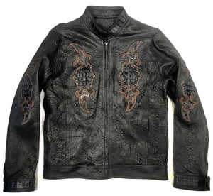 Kashani Black Horn-Back Alligator Stitched Bomber Jacket - Dudes Boutique