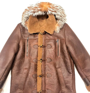 Kashani Chocolate Duffel Fox Hooded Shearling Jacket - Dudes Boutique