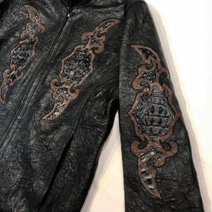 Kashani Black Horn-Back Alligator Stitched Bomber Jacket - Dudes Boutique