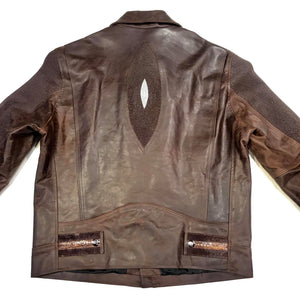 Kashani Chocolate Brown Stingray/Leather Biker Jacket - Dudes Boutique