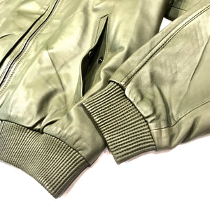 Kashani Olive Green Naked Lambskin Bomber Jacket - Dudes Boutique