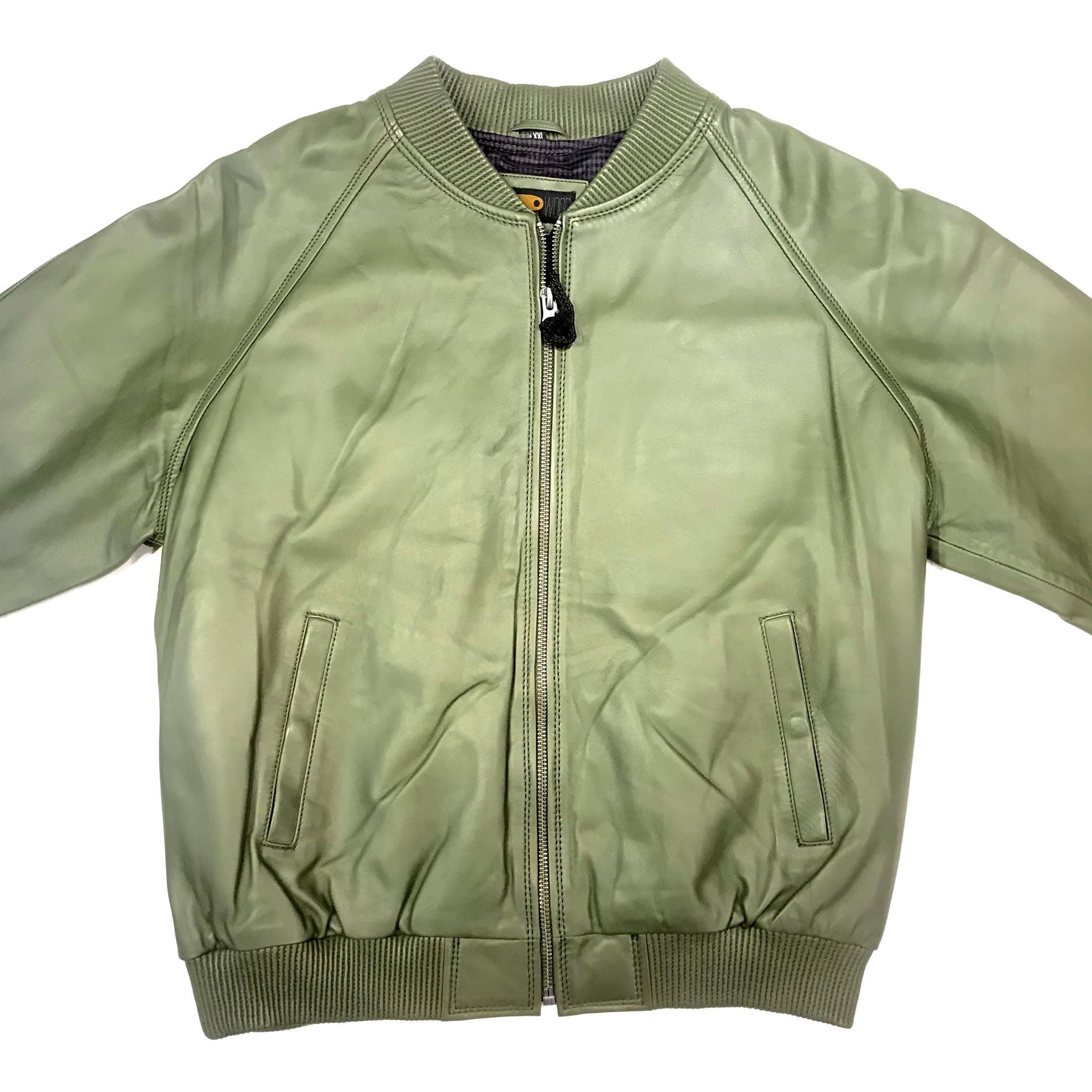 Kashani Olive Green Naked Lambskin Bomber Jacket - Dudes Boutique