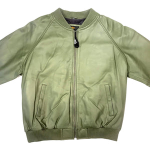 Kashani Olive Green Naked Lambskin Bomber Jacket - Dudes Boutique