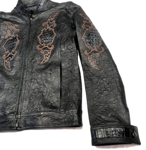 Kashani Black Horn-Back Alligator Stitched Bomber Jacket - Dudes Boutique