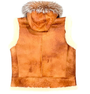 Kashani Whisky Fox Hooded Shearling Vest - Dudes Boutique