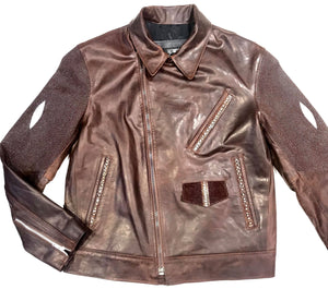 Kashani Chocolate Brown Stingray/Leather Biker Jacket - Dudes Boutique