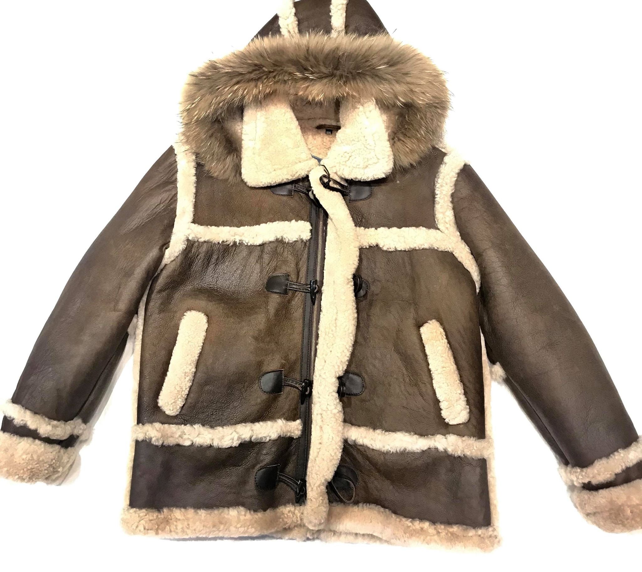 Kashani Deep Chocolate Duffel Fox Hooded Long Shearling Jacket - Dudes Boutique