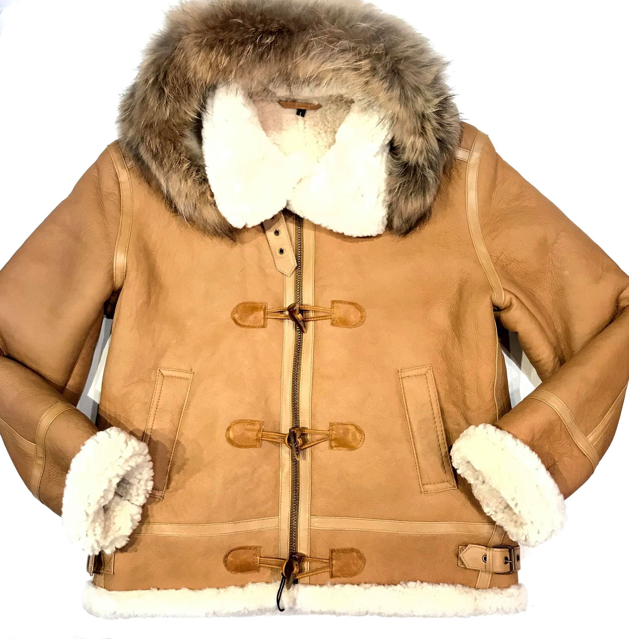 Kashani Peach Duffel Aviator Shearling Jacket - Dudes Boutique