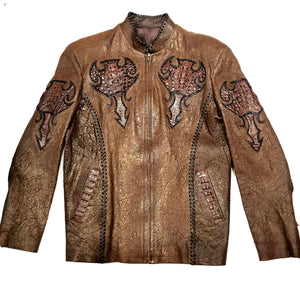 Kashani Brown Raw Laced Horn-Back Alligator Bomber Jacket - Dudes Boutique