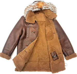 Kashani Chocolate Duffel Fox Hooded Shearling Jacket - Dudes Boutique