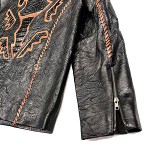 Kashani Black Laced Horn-Back Alligator Bomber Jacket - Dudes Boutique