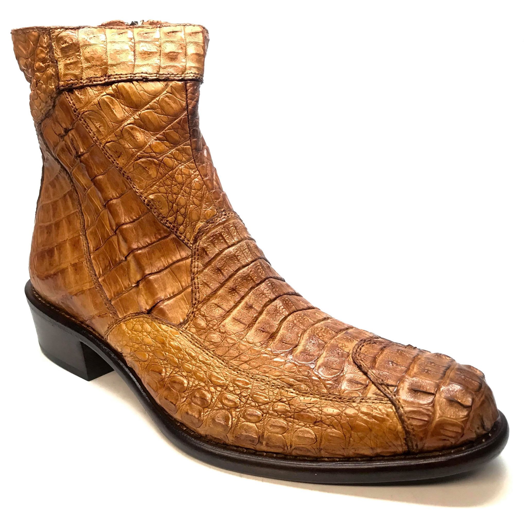Calzoleria Toscana Cognac Hornback Alligator Ankle Boots - Dudes Boutique