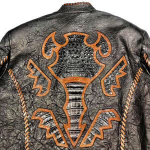 Kashani Black Laced Horn-Back Alligator Bomber Jacket - Dudes Boutique