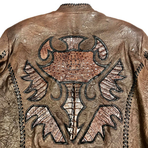 Kashani Brown Raw Laced Horn-Back Alligator Bomber Jacket - Dudes Boutique
