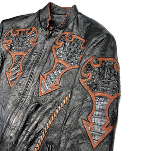 Kashani Black Laced Horn-Back Alligator Bomber Jacket - Dudes Boutique