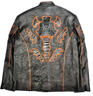Kashani Black Laced Horn-Back Alligator Bomber Jacket - Dudes Boutique