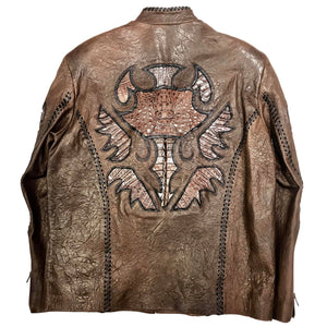 Kashani Brown Raw Laced Horn-Back Alligator Bomber Jacket - Dudes Boutique
