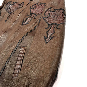 Kashani Brown Raw Laced Horn-Back Alligator Bomber Jacket - Dudes Boutique