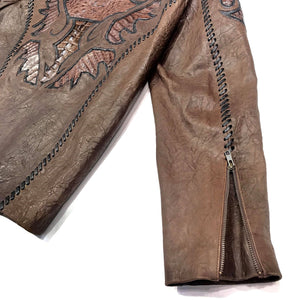 Kashani Brown Raw Laced Horn-Back Alligator Bomber Jacket - Dudes Boutique