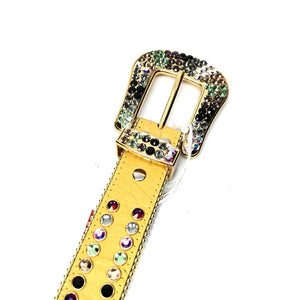 b.b. Simon Yellow Multicolor Fully Loaded Crystal Belt - Dudes Boutique