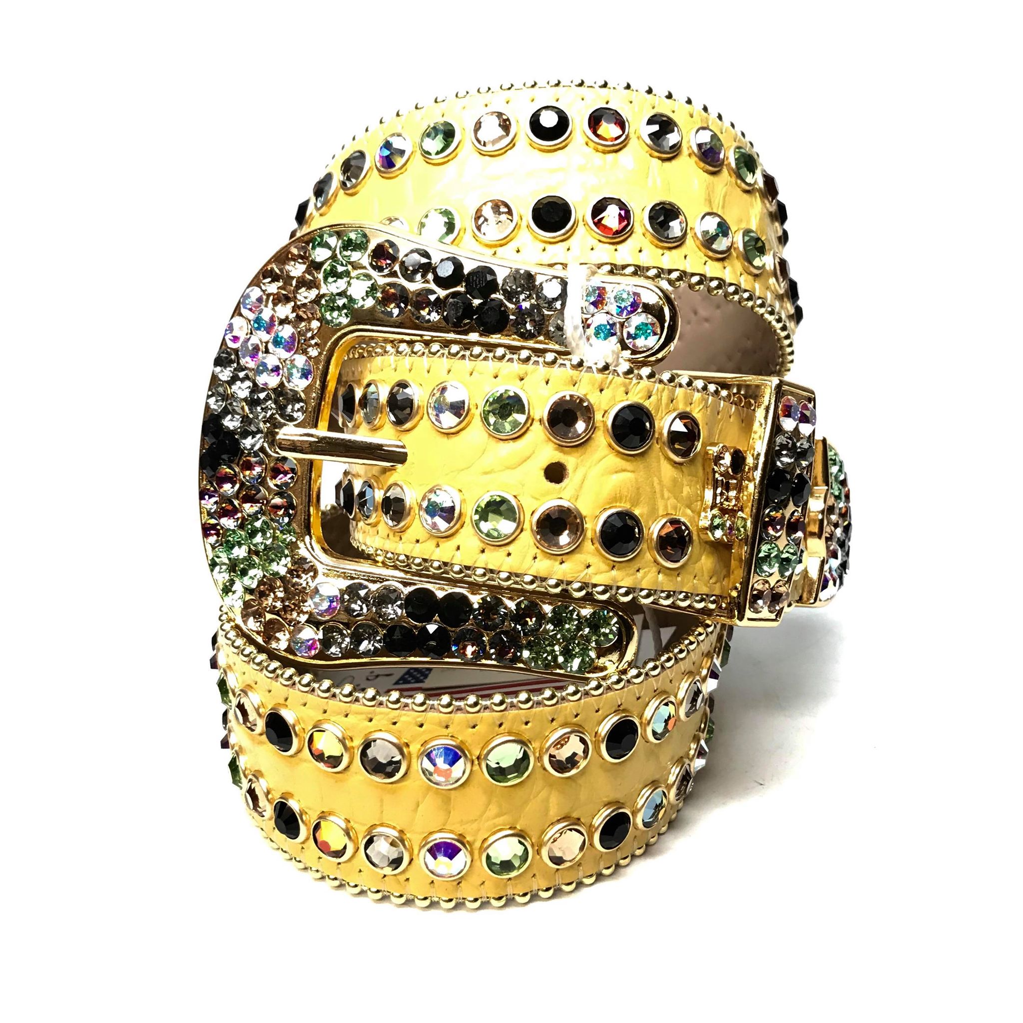 b.b. Simon Yellow Multicolor Fully Loaded Crystal Belt - Dudes Boutique