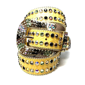b.b. Simon Yellow Multicolor Fully Loaded Crystal Belt - Dudes Boutique