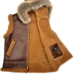 Kashani Chocolate Brown Fox Fur Shearling Vest - Dudes Boutique