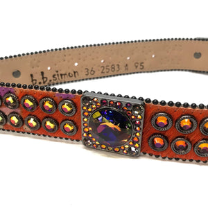 b.b. Simon Big Block Orange Iridescent Pony Hair Crystal Belt - Dudes Boutique