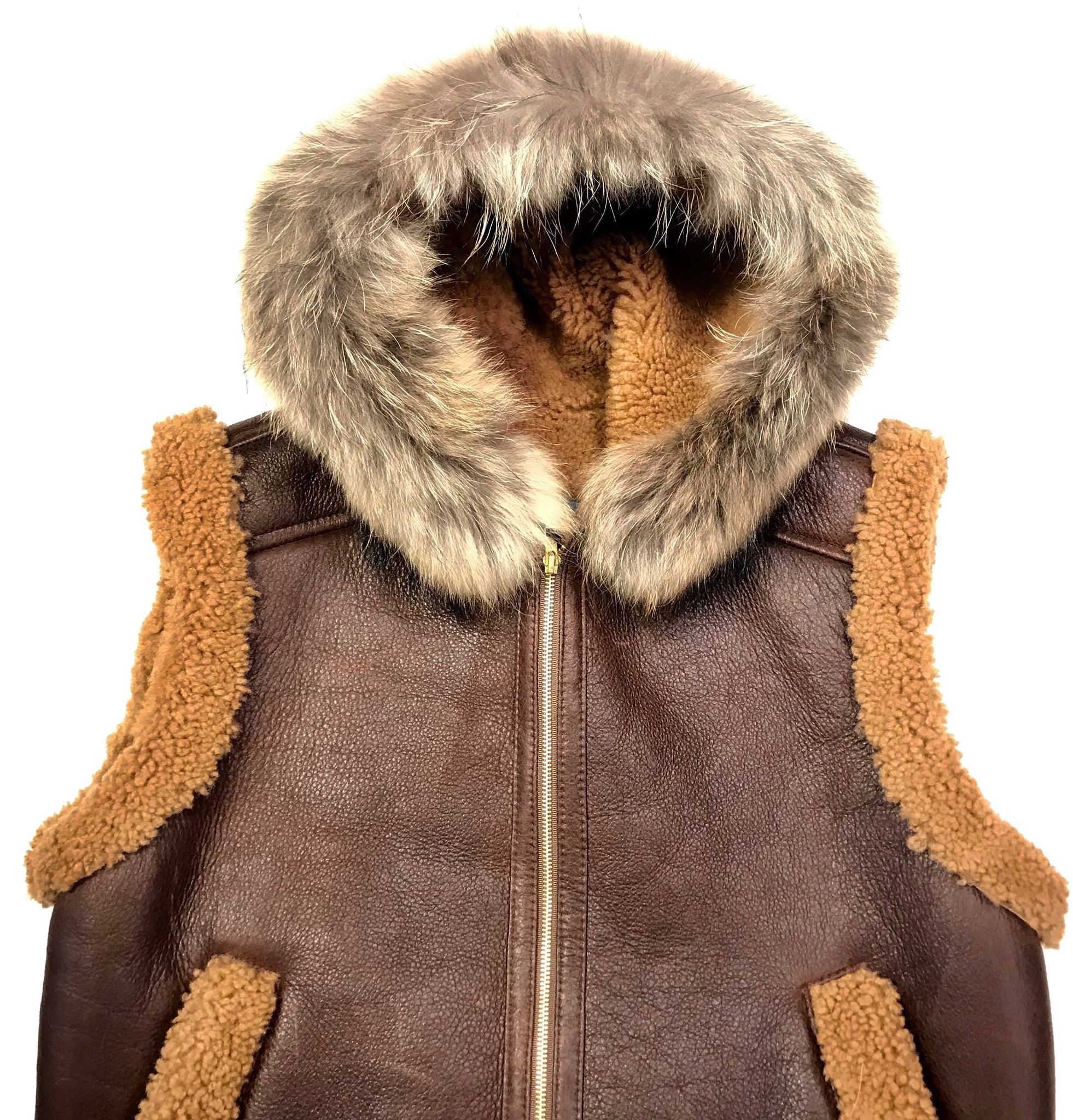 Kashani Chocolate Brown Fox Fur Shearling Vest - Dudes Boutique