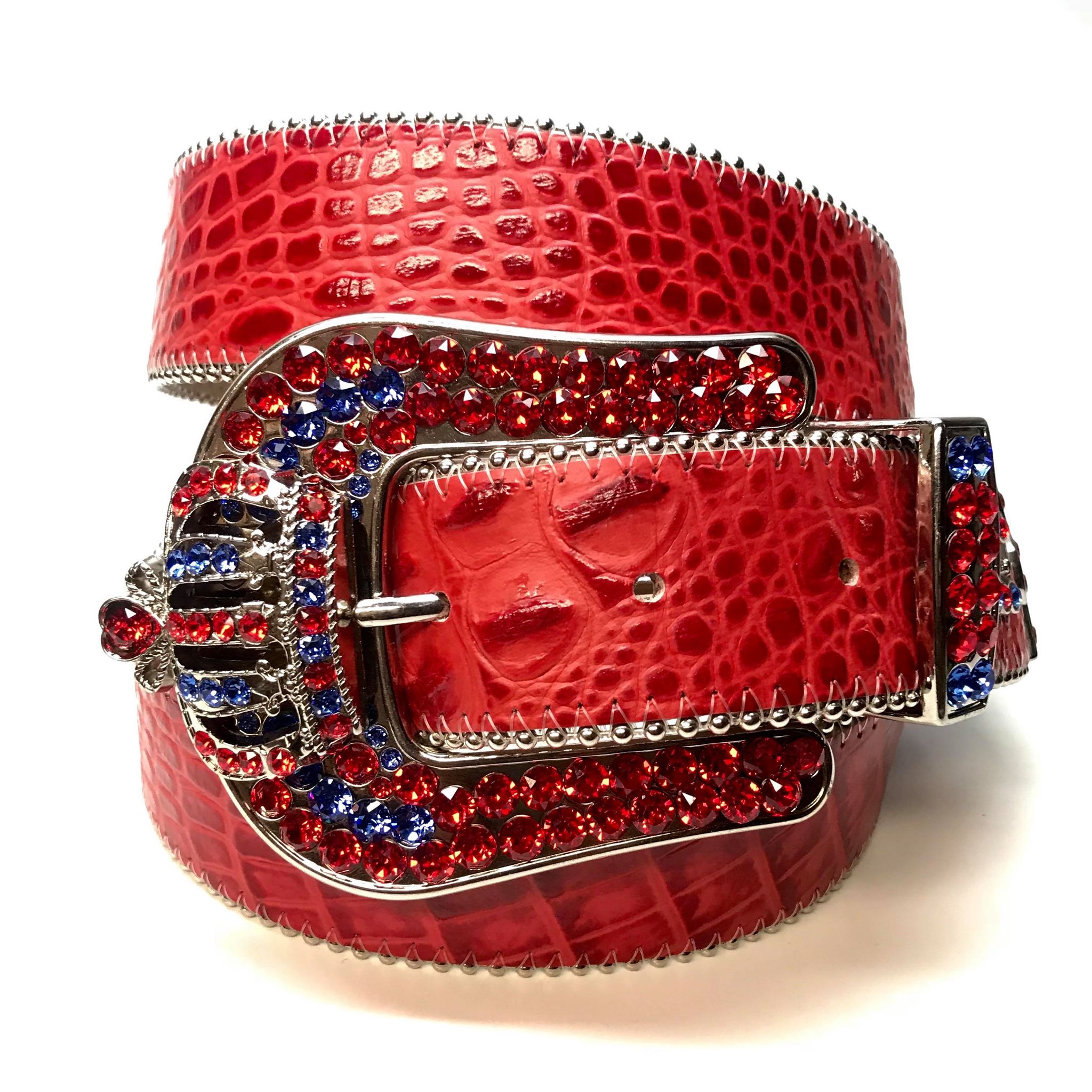 b.b. Simon "Red Blue Crown" Fully Loaded Crystal Belt - Dudes Boutique