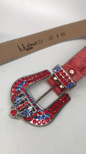 b.b. Simon "Red Blue Crown" Fully Loaded Crystal Belt - Dudes Boutique