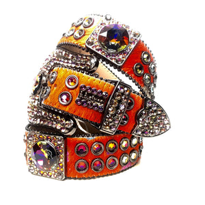 b.b. Simon Big Block Orange Iridescent Pony Hair Crystal Belt - Dudes Boutique