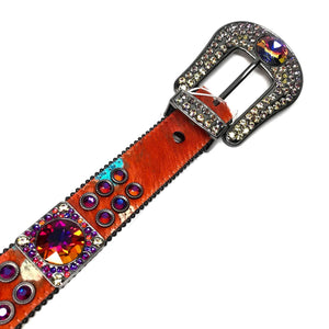 b.b. Simon Big Block Orange Iridescent Pony Hair Crystal Belt - Dudes Boutique