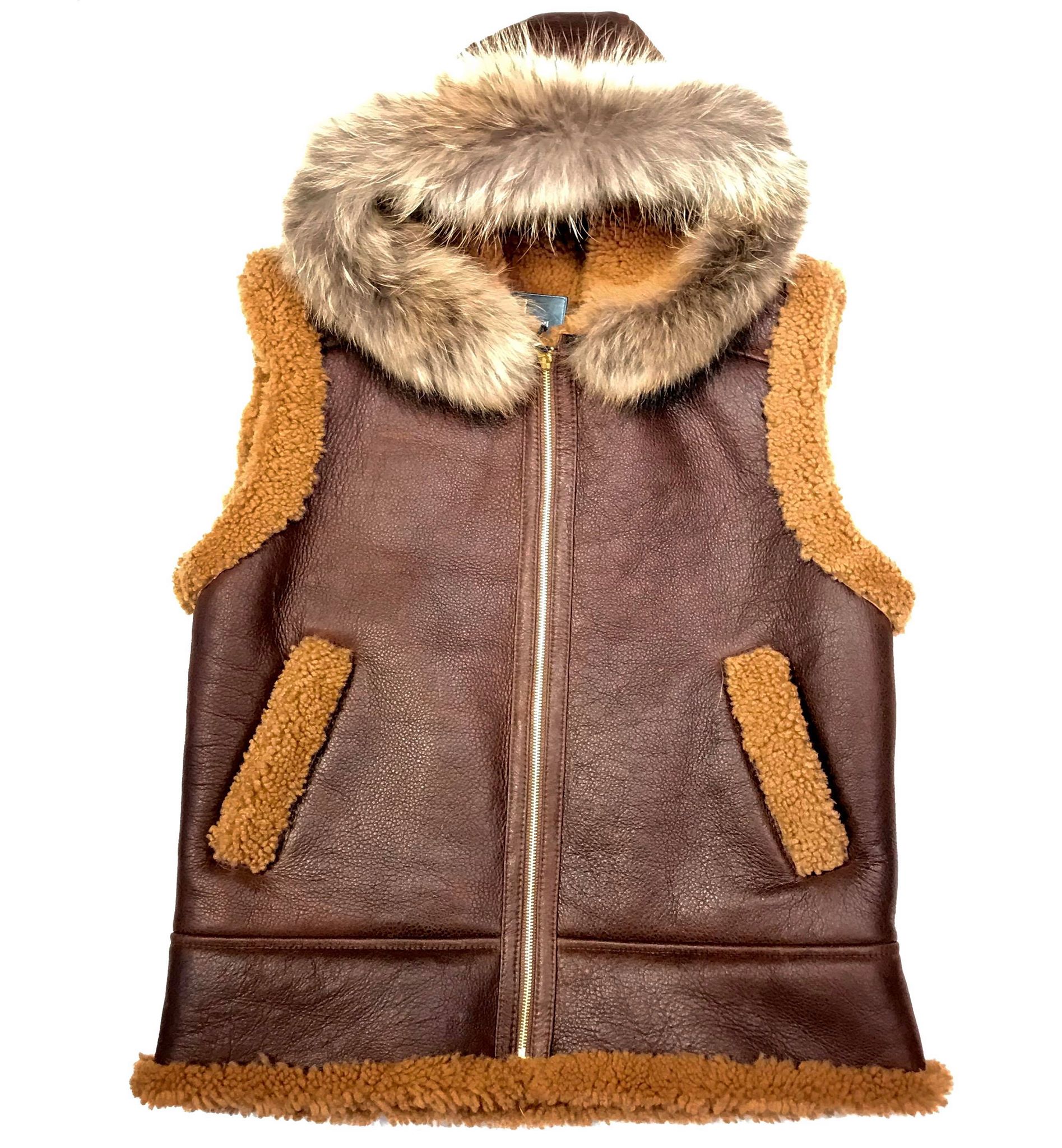 Kashani Chocolate Brown Fox Fur Shearling Vest - Dudes Boutique