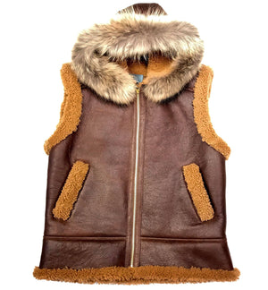 Kashani Chocolate Brown Fox Fur Shearling Vest - Dudes Boutique