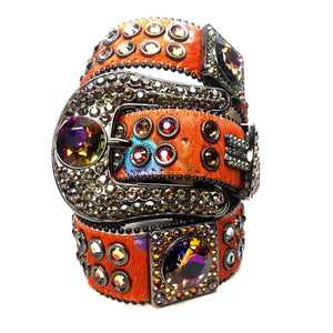 b.b. Simon Big Block Orange Iridescent Pony Hair Crystal Belt - Dudes Boutique