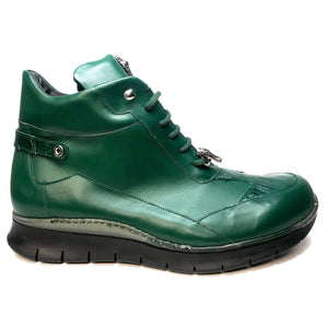 Mauri 8593 FOREST GREEN Crocodile Lambskin Hightop Sneakers - Dudes Boutique