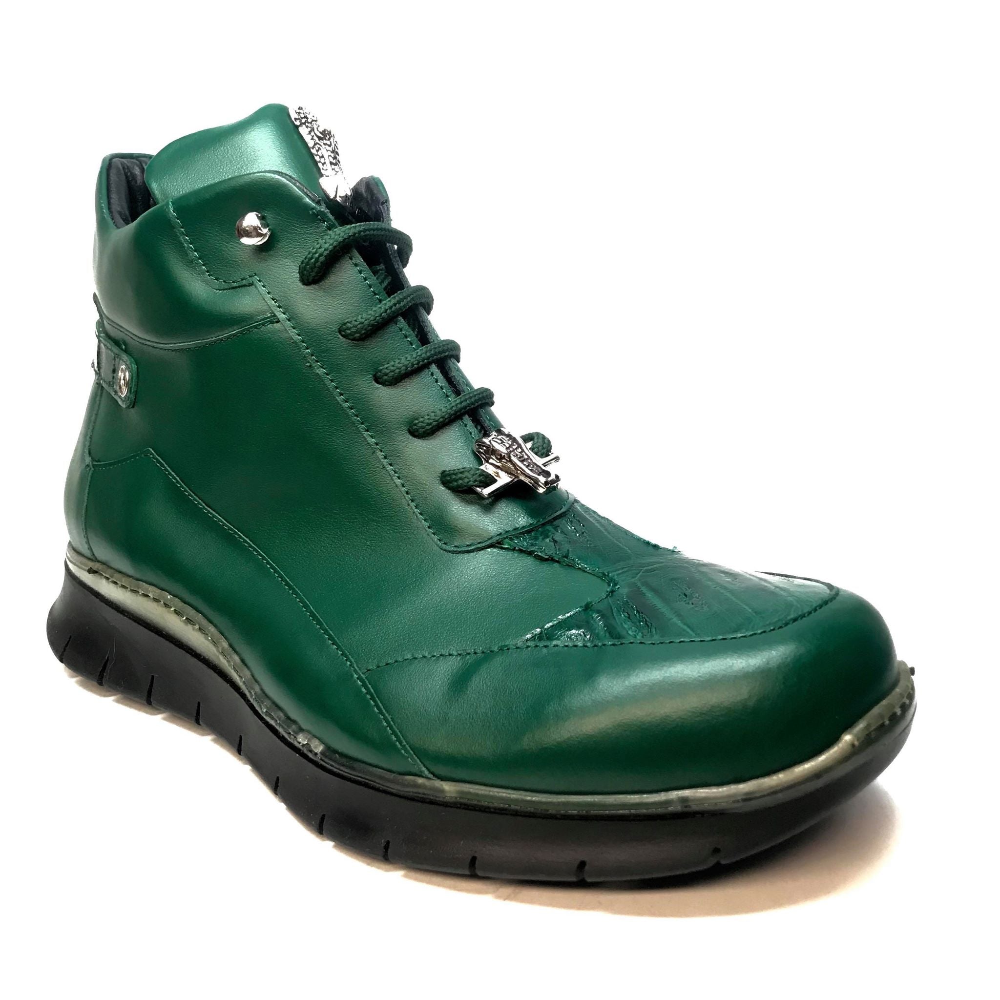 Mauri 8593 FOREST GREEN Crocodile Lambskin Hightop Sneakers - Dudes Boutique