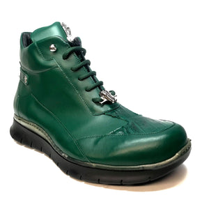 Mauri 8593 FOREST GREEN Crocodile Lambskin Hightop Sneakers - Dudes Boutique