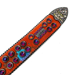 b.b. Simon Big Block Orange Iridescent Pony Hair Crystal Belt - Dudes Boutique