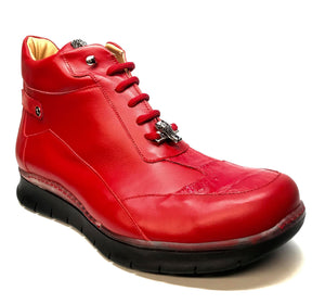 Mauri 8593 CANDY RED Crocodile Lambskin Hightop Sneakers - Dudes Boutique