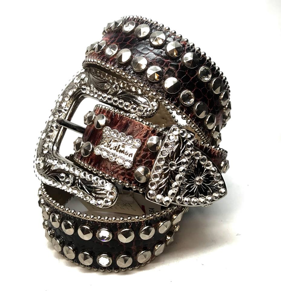 b.b. Simon 'Double Row Studded' Dark Brown Crystal Belt - Dudes Boutique